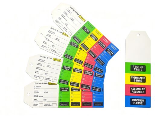 Flang Label PVC persegi panjang Double Side Printing Multi Stages Safety Tag untuk Peringatan