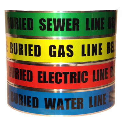 Custom Printed Logo Waterproof Ketebalan 5mil Di bawah tanah dapat dideteksi pita peringatan PE